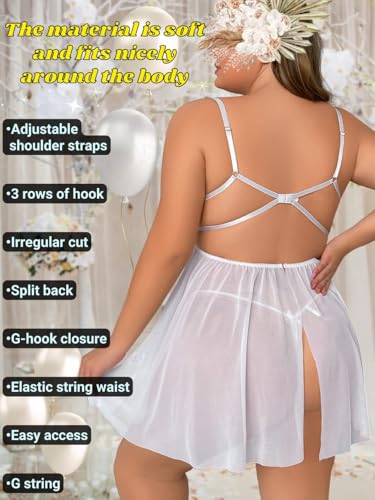 Image of SSoShHub Women Babydoll Lingerie Plus Size Net Chemise Front Ribbon Halter Nightwear Teddy Nightgown Babydoll Lingerie Female Wedding Nightgown bodybikini