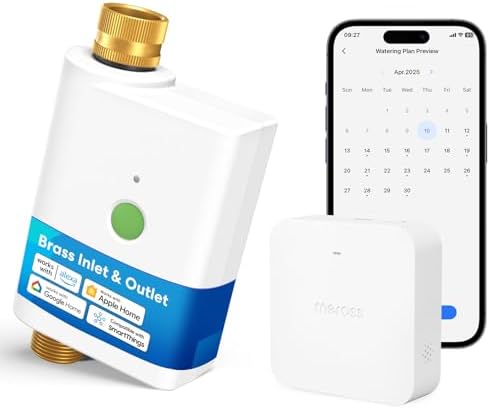 meross WiFi Water Timer for Garden Hose, Smart Hose Timer with Brass Inlet & Outet, WiFi Sprinkler Valve Work with Apple Homekit, Alexa & Google Assistant, Smart Rain Skip for Lawn, Garden & Yard