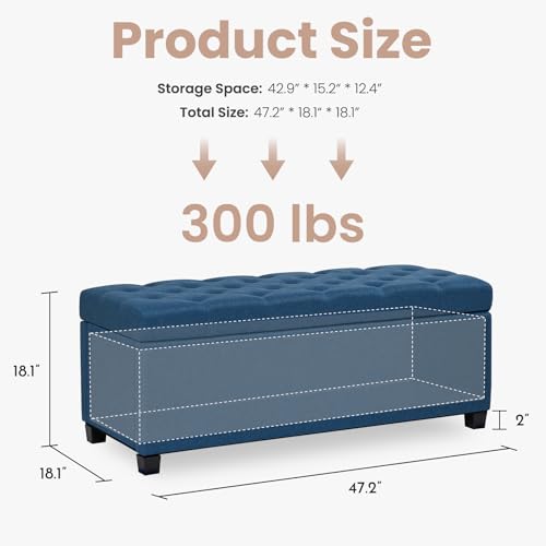Image of Living&Giving Storage Ottoman Bench for Bedroom, 47.2 inch, Navy Blue