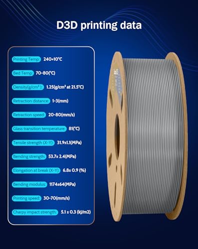 Image of DURAMIC 3D PETG Filament 1.75mm Grey, 3D Printing Filament 1kg Spool(2.2lbs), Grey Filament 1.75mm Dimensional Accuracy + /- 0.05 mm Non-Tangling Non-Clogging Non-Stringing