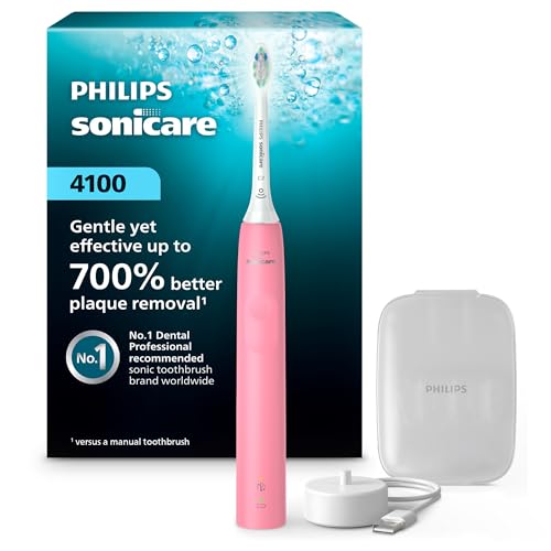 Image of Philips Sonicare 4100 Rechargeable Electric Toothbrush, Advanced Plaque Removal, Pressure Sensor, Includes Brush Head Case, Deep Pink BD5004AZ