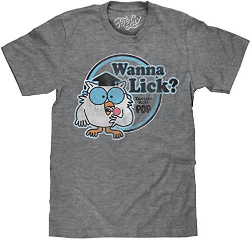 Tee Luv Tootsie Roll Pop Wanna Lick T-Shirt - Tootsie Pop Mr Owl Graphic Tee Shirt (Graphite Heather) (S)