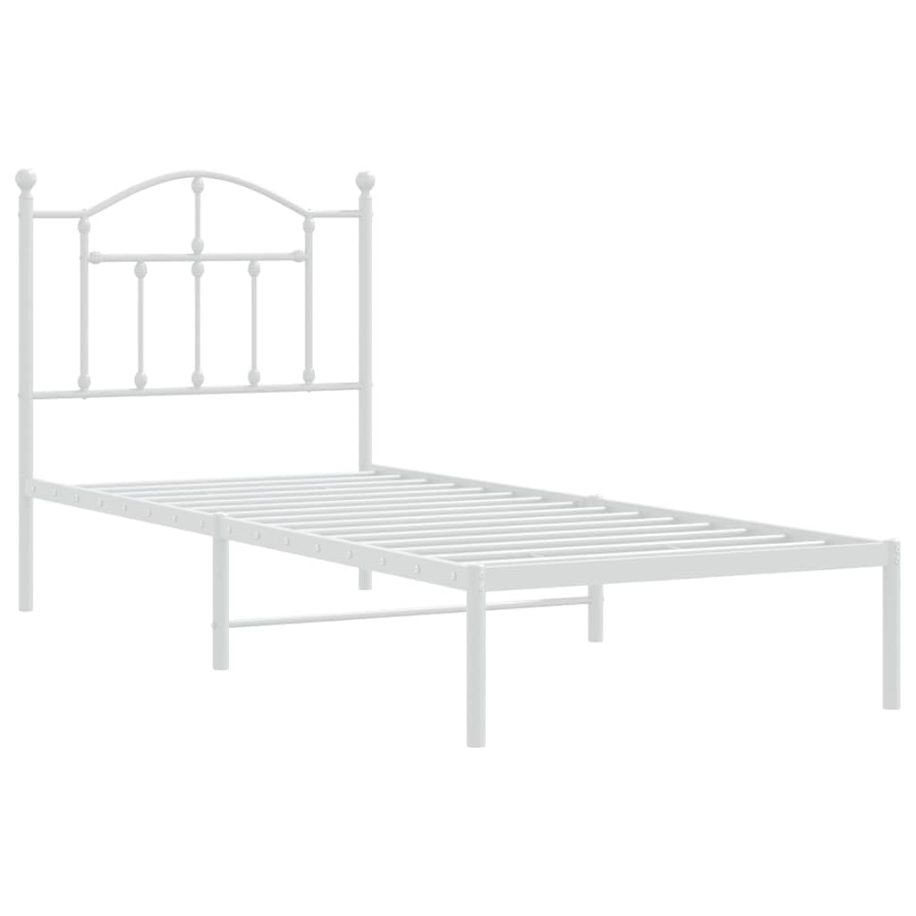 vidaXL Metal Bed Frame, Bed Base with Headboard, Bedstead for Bedroom Living Room, Mattress Foundation, Modern Style, White 90x200 cm