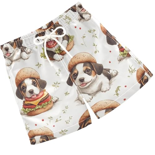 Pigsaly Boys Swim Trunks Cute Hamburger Beagle Dog Brown Puppy Boys Board Shorts Swimsuit Swimwear Summer Bathing Suit XS