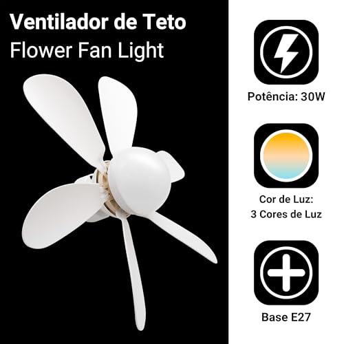 Lâmpada Ventilador De Teto Led E27 Controle Bivolt Vt30