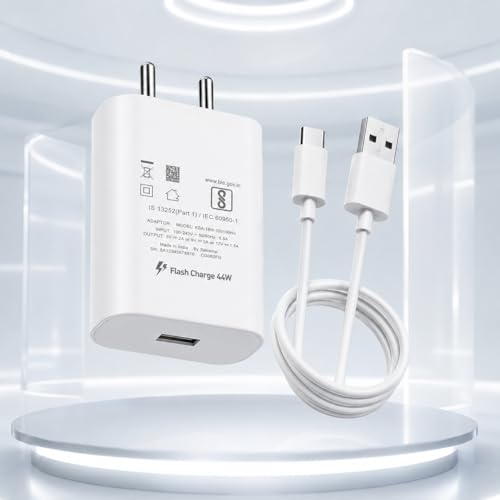 Image of Vivo 44W Flash Adapter with Type C Charging Cable for Vivo T5x, T5 Pro, V70 FE,Y05, X300, V60e, Y31, Y31 Pro, T4 Pro, V60, T4, T4R, T4x, IQOO 15,13, 10R, Z10, Z10x, Neo 10, Z10R | 44 W Quick Charger