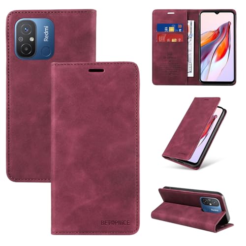 �E�H���b�g�P�[�X Xiaomi Redmi 12C/ 11A 4G/ POCO C55 �P�[�X �J�[�h�z���_�[�t�� �t���b�v�J�o�[ RFID �u���b�L���O�ی샌�U�[�P�[�X �ϋv���̂���ϏՌ��J�o�[(Red)