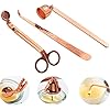 Liuer 3 in 1 kaarsen accessoires set kaarsen gereedschap kit roestvrij staal bevat kaarsenwisser lont schaar lont trekker kaarsen accessoires voor thuis bruiloft feest (roségoud)