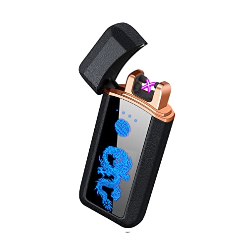 Personnalisé Briquet Électrique Indicateur de Batterie Briquet USB Plasma Rechargeable Coupe-Vent & Sans Flamme, Briquet Double Arc avec pour Bougies/Grill (Noir Dragon) Cover