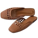 WJZDSJCO Woven Mules for Women Mesh Closed Square Toe Mule Flats Slides