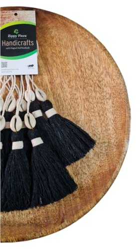 Image of Zippy Flora Handmade Cotton Tassels with Cowrie Shells for DIY & Crafts Project, Pack of 10 (Black)