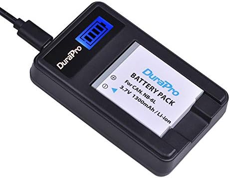 DuraPro LCD USB Battery Charger Replacement for Canon NB-6L / NB-6LH Select Canon PowerShot Cameras batteries Canon IXUS 310 SX275 SX280 SX510 200 105 210 300 S90 S95 SD1300
