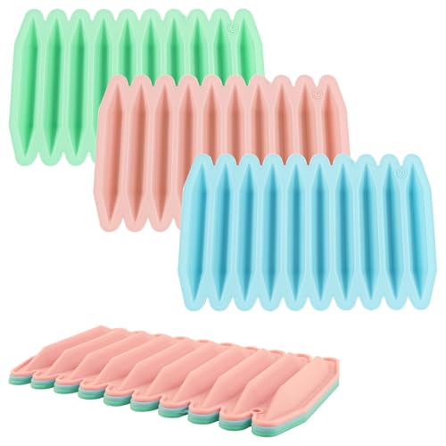 3 Pcs Crayon Molds Silicone Oven Safe,Reusable Crayon Mold,3D Molds Silicone Machine,10 Consecutive Double Tipped Triangular or DIY Making Chocolate Candle Melting(Pink,Blue,Green)