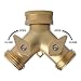 HYDRO MASTER Heavy Duty Brass 2 Way Y Splitter Garden Hose with Comfortable Grip Shut Off Valves, Adapter for Water Tap, Outlet, & Spigot, Includes Extra Rubber Washers