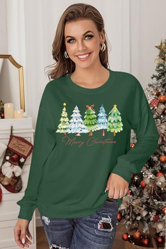 Image of PECHAR Christmas Tree Sweatshirts Women Pine Tree Print Shirts Nature Lover Gift Casual Tee Long Sleeve Xmas Pullover