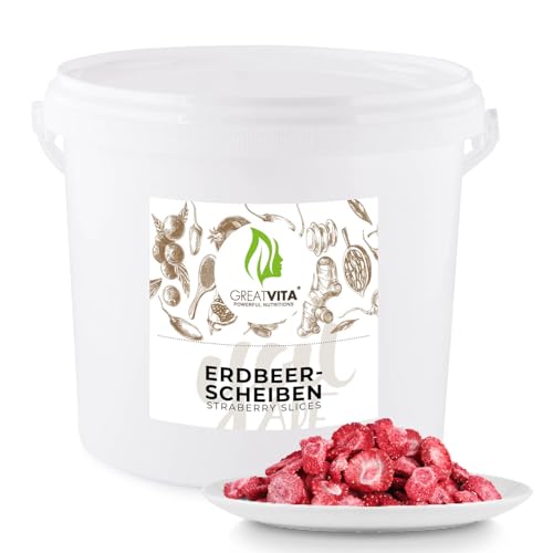Gefriergetrocknete Erdbeeren 400g - Knusprige Erdbeerscheiben ohne Zuckerzusatz - Gefriergetrocknete Früchte - Freeze-Dried Strawberries - Snack & Topping für Müsli, Joghurt & Smoothies | GreatVita