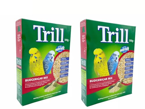 WUNDAPETS 2 PACK TRILL NUTRIVIT COMPLETE BUDGIE FOOD DIET VITAMINS CALCIUM IODINE MIX 500G