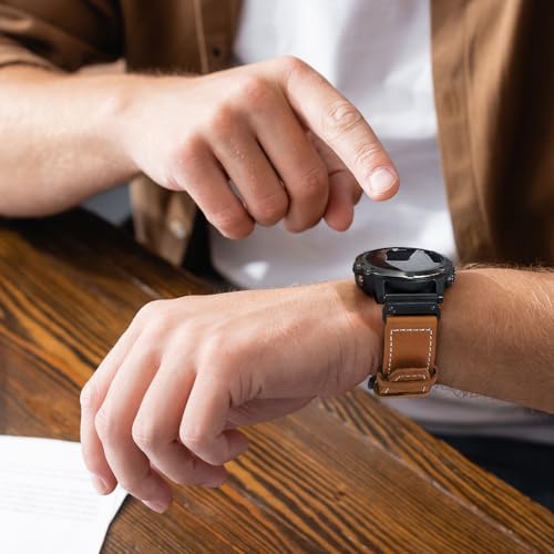 Image of ZPJPPLX 26mm Genuine Leather Quick fit Watch Band Compatible with Garmin Fenix 8 /quatix 51mm /Fenix 7X pro /7X /6X Pro /6X /5X Plus /5X /3 HR /3 /tactix 8 AMOLED-51mm /7 Pro /Enduro 3 2 /Descent Mk3i-51mm /Mk2i