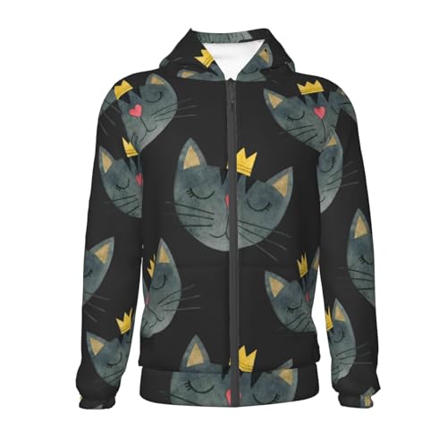 Faces Of The Cat Kids Pullover Hoodies Boys Zip Up Sweatshirts Girls Athletic Clothes with Pocket2