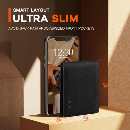 Image of RUNBOX Wallet for Men Slim Leather Bifold RFID Blocking Minimalist Front Pocket Design with Gift Box | Minimalist Front Pocket Design, Holds 8 Cards, RFID Protection, Gifts for Men on Birthdays, Father's Day, and Christmas