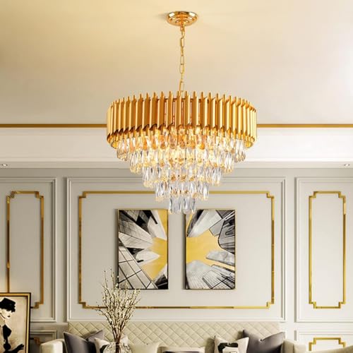 Image of NOZZ Modern Crystal Chandeliers with Ceiling Light Fixture for Living Room Bedroom and Hallway (Pure Gold Moving, 600MM)