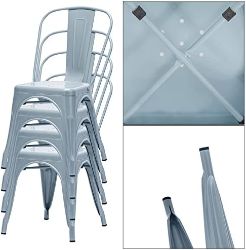 Hironpal Tolix Stacking Dining Chairs Set of 4, Industrial Kitchen Bistro Chair with Gun Metal Legs and Slat Back Side Chair for Restaurant Cafe Patio