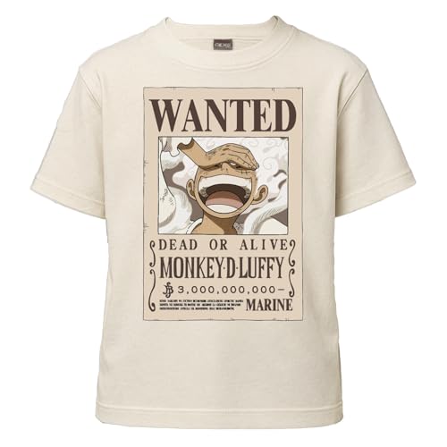 Image of One Piece Luffy Wanted Poster - Official Anime Cotton T-Shirt - Berry 3 Billion Reward T-Shirt - Kids Gift Idea, beige, 7 Years
