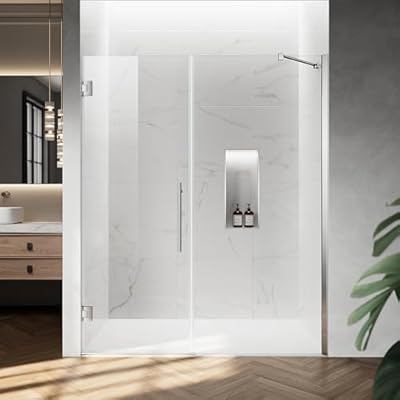 AquivaCoast 59.2-60" W x 72" H Hinged Swing Shower Door, Pivot Frameless Shower Door with 5/16"(8mm) Clear SGCC Tempered Glass, Magnetic Closing, Chrome
