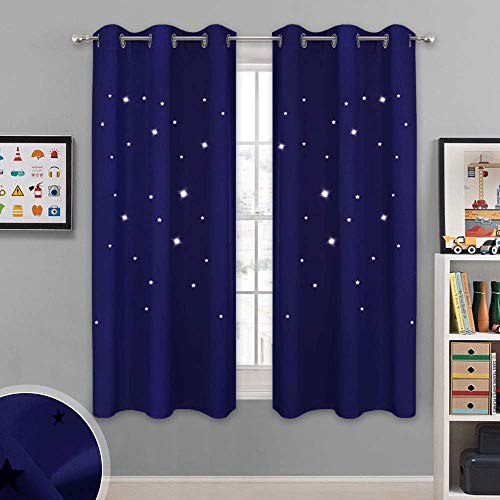 NICETOWN Star Cutout Blackout Curtains for Kid's Bedroom, Grommet Thermal Insulated Room Darkening Nursery Curtains for Living Room, 1 Panel, 42 x 63