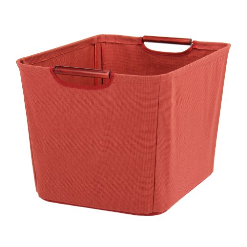 Household Essentials Open Tapered Bin with Wood Handles, Medium, Red