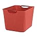 Household Essentials Open Tapered Bin with Wood Handles, Medium, Red
