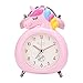 Lafocuse Sveglia con Unicorno per Ragazze con Luce Notturna, Sveglia Silenziosa da Comodino, Sveglia Bambina Rosa con Doppia Campana Analogica 10 cm