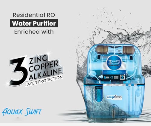 Image of Aqua Swift RO + UV + UF Water Purifier | Copper Zinc Alkaline Technology | TDS Controller | 15L Storage Tank | ISI Certified | 12-Stage Purification System | Suitable for All Water Types(Blue)