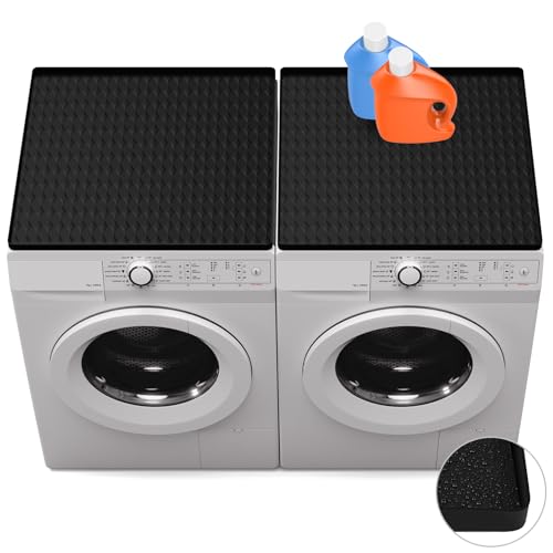 2 Pack Washer and Dryer Covers for the Top, Non-slip Silicone Washer Dryer Top Protector Mat, Anti-Scratch Washing Machine Cover for Laundry Room (23.6” x 23.6” Black)