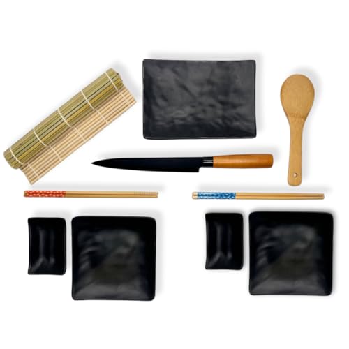 Conjunto 10 Peças Para Preparar e Servir Sushi Comida Japonesa Oriental Jantar Casal Ideal para 2 pessoas