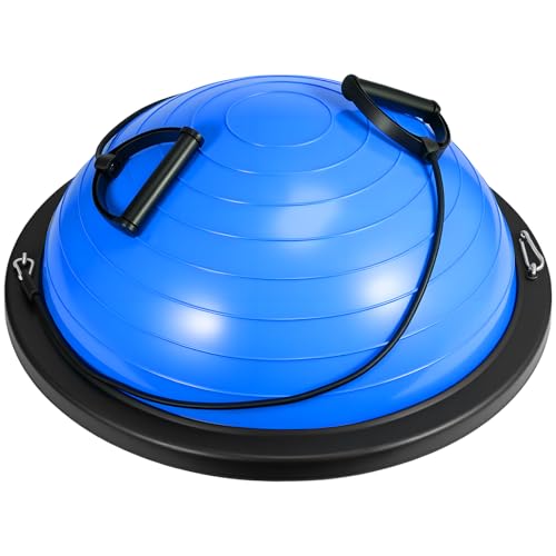 GROWNEER Balance Ball Board Inflatable Air Dome With Resistance Bands and Pump Women Exercise Balance Trainer for Home Gym Workout Fitness Anti-slip Half Yoga Ball for Pilates (Blue)