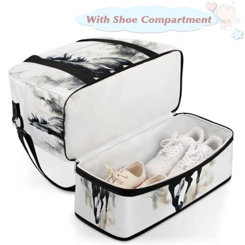 Travel Duffel Bags Animal Horse Foldable Weekender Bags for Women with Shoes Compartment Waterproof & Tear Resistant Carry on Overnight Luggage Duffel Bag Shoulder Sports Tote Bag4