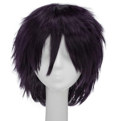 Image of S-noilite Unisex Short Cosplay Purple Wig for Women Mens Male Short Anime Pixie Wigs Synthetic Full Hair Wigs for Halloween Costume Party (Dark Purple)