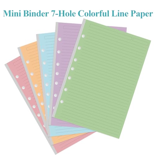 Mini Binder 5 Colorful Line Paper for 3 or 7 Ring Binders - 100 Sheets/200 Pages Loose Leaf Paper Line Refills, Per Color 20 Sheets, Desk Size 4, 5.8" x 8.5" - Thumbnail 5