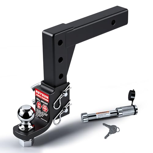 REYSUN Adjustable Trailer Hitch Ball Mount with 2-inch Hitch Ball 5/8-inch Hitch Lock Max Drop 10-inch Fits 2-inch Receiver Hitch