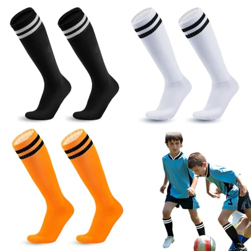 VONJUMA 3 Pares Medias Futbol Niño Calcetines Fútbol Para Niños Calcetines De Deporte Largos Calcetines De Entrenamiento Transpirables Para Fútbol Baloncesto Rugby Correr Adolescentes 26-34