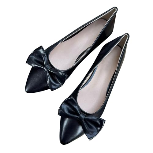 LUXINYU Women Fashion Bowknot Pu Leather Slip on Flats Pointed Toe Low Heel Shoes