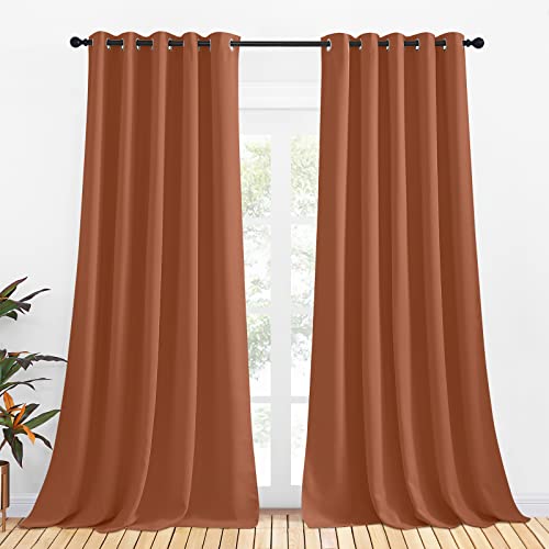 NICETOWN Thermal Insulated Burnt Orange Curtains for Living Room, Window Treatment Solid Grommet Room Darkening Drape Panels for Bedroom (Set of 2, 70