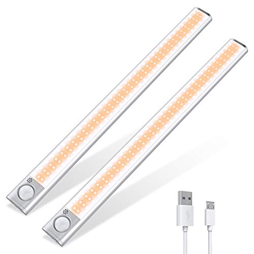 LED Closet Lights, 160-LED Under Cabinet Lighting 39cm Motion Sensor Light Indoor with 3 Colors Stick-On Night Light with Large Battery for Cabinet, Stairs, Kitchen(3 Modes, 3600mAh, 300lm) 2PCS