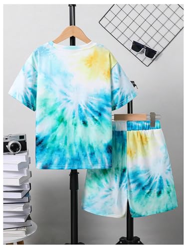Image of Verdusa Boy's 2 Piece Outfits Tie Dye Crew Neck Tee Shirts and Track Shorts