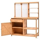 Zuepretd Fir Wood Potting Bench with Hutch,Garden Workstation,4 Shelves & Adjustable Storage,Pegboard with Hooks,Drawer & Cabinet for Backyard Planting (Natural)