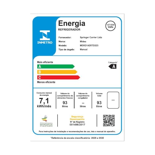 Frigobar Retrô 93 litros Vermelho Inverter Bivolt Midea