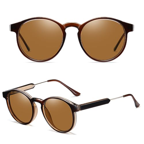 Classic Round Retro Women's Sunglasses，Polarized Sunglasses for Women (1, Tea Frame)2