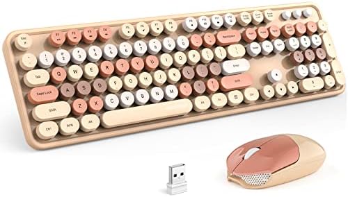 KNOWSQT Wireless Keyboard and Mouse Combo, Milk Tea 104 Keys Full-Sized 2.4 GHz Round Keycap Colorful Keyboards, USB Receiver Plug and Play, for Windows, Mac, PC, Laptop, Desktop