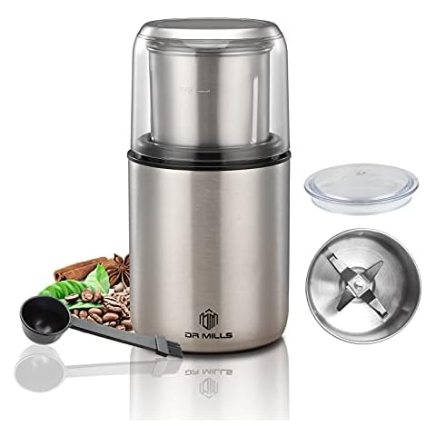 DR MILLS DM-7452 Electric Coffee Grinder,Spice Grinder Electric and chopper,detachable cup,Grinder diswash free, Blade & cup made with SUS304 stianlees steel Cover